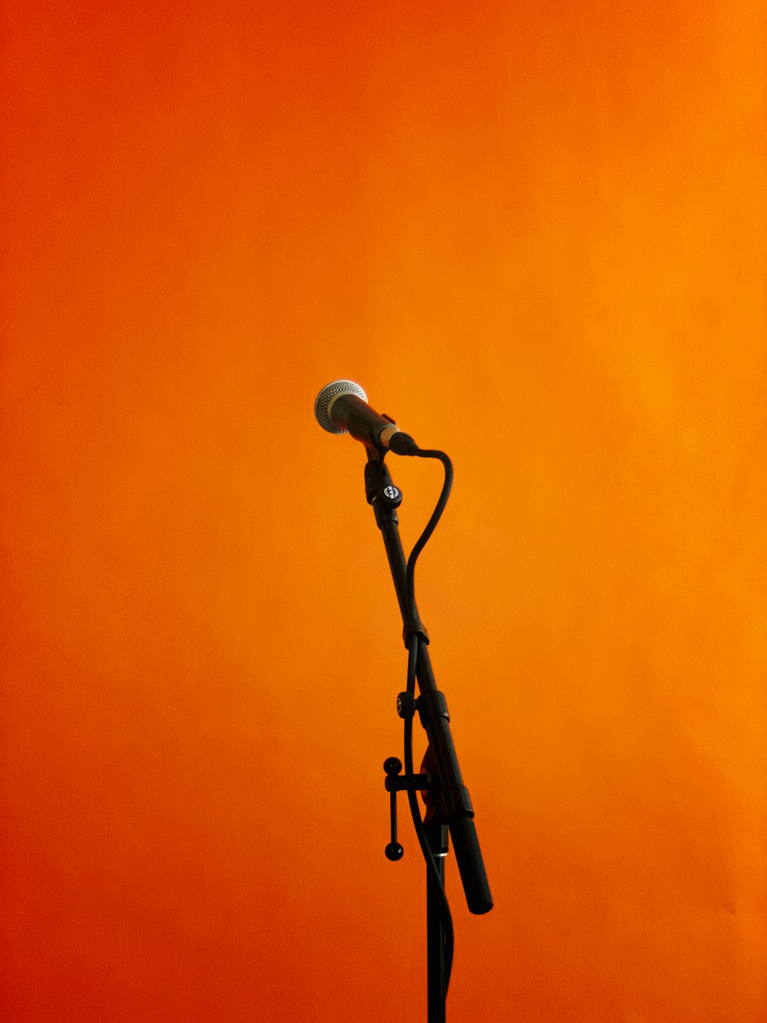 black and gray microphone with stand