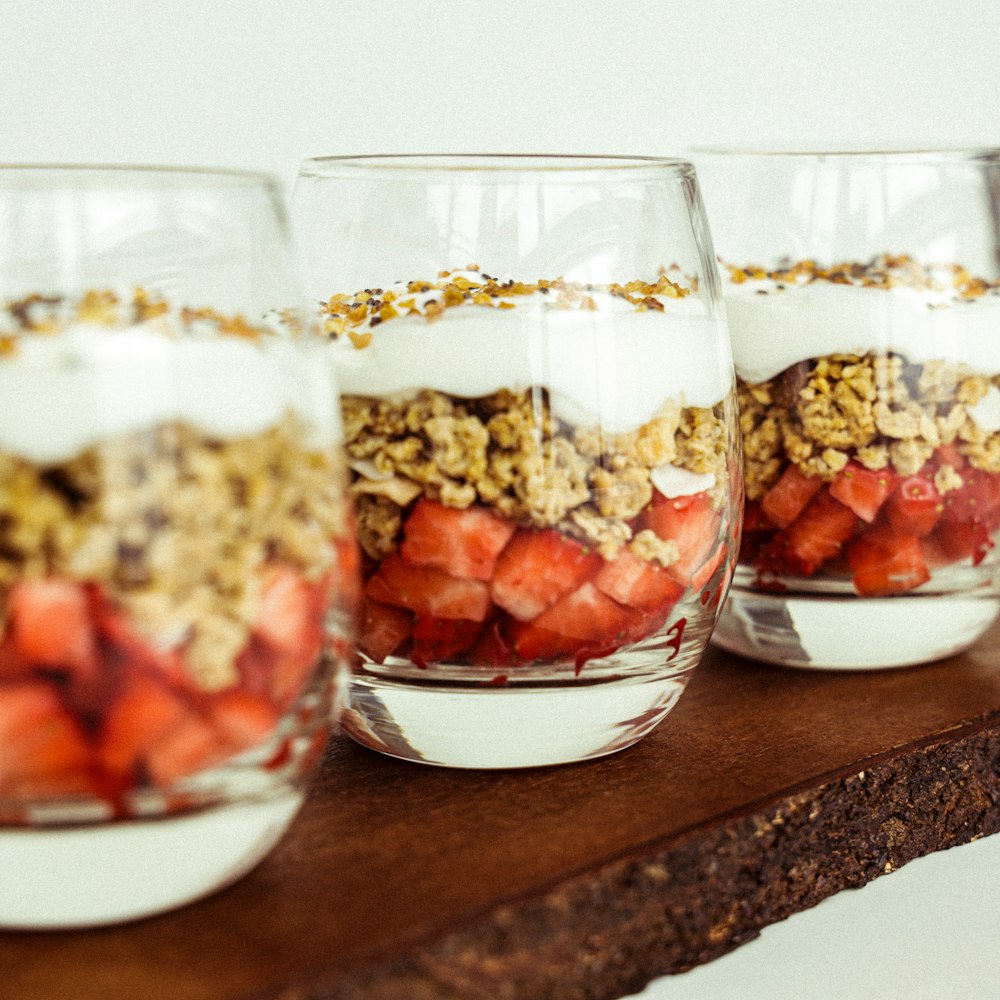 brown and white ice cream in clear glass bowl