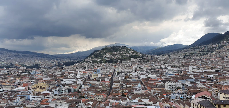 Aerial view of Quito's colonial center from the Basilica tower