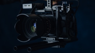 Close-up of a camera capturing a professional video shoot.