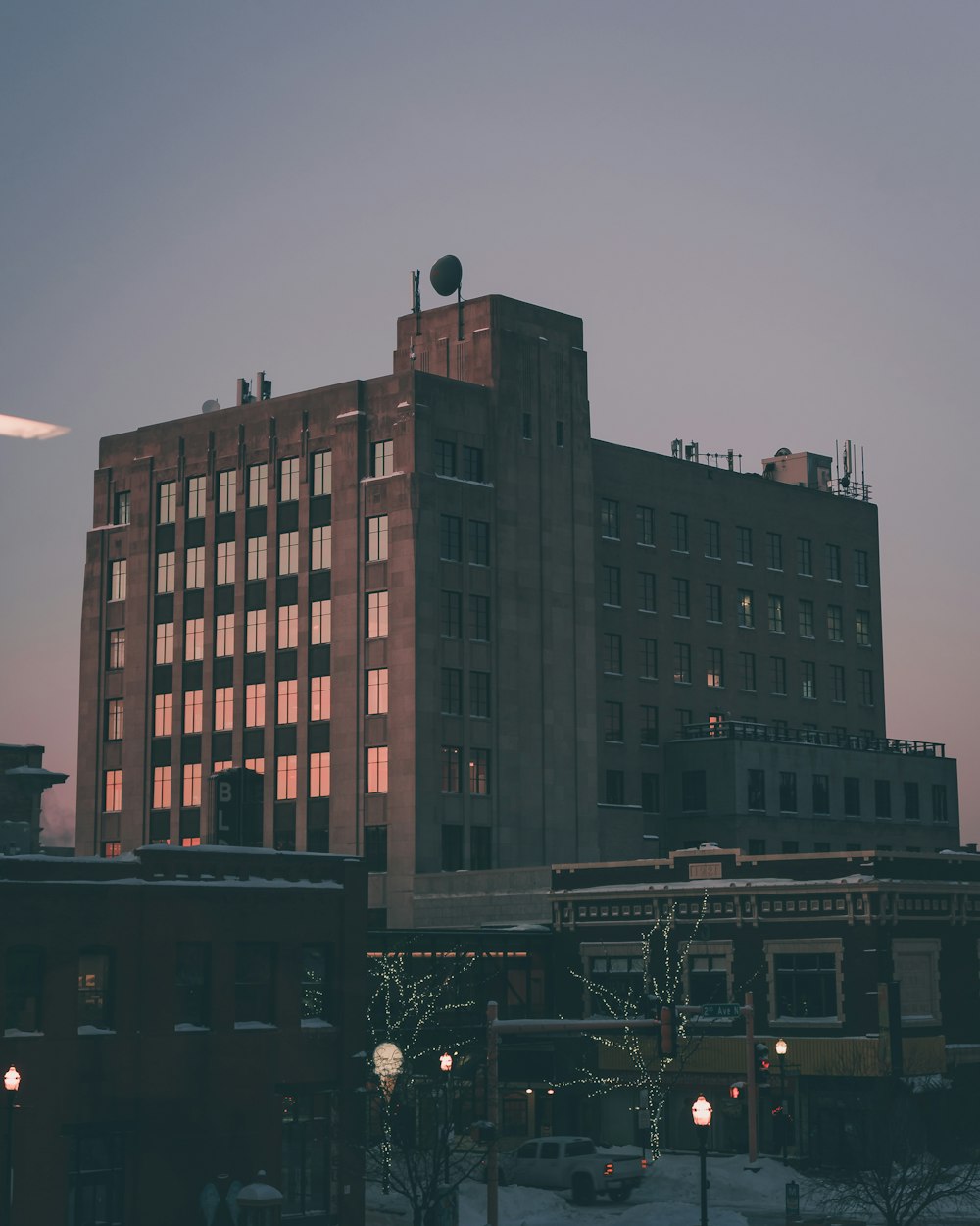 brown concrete building during night time