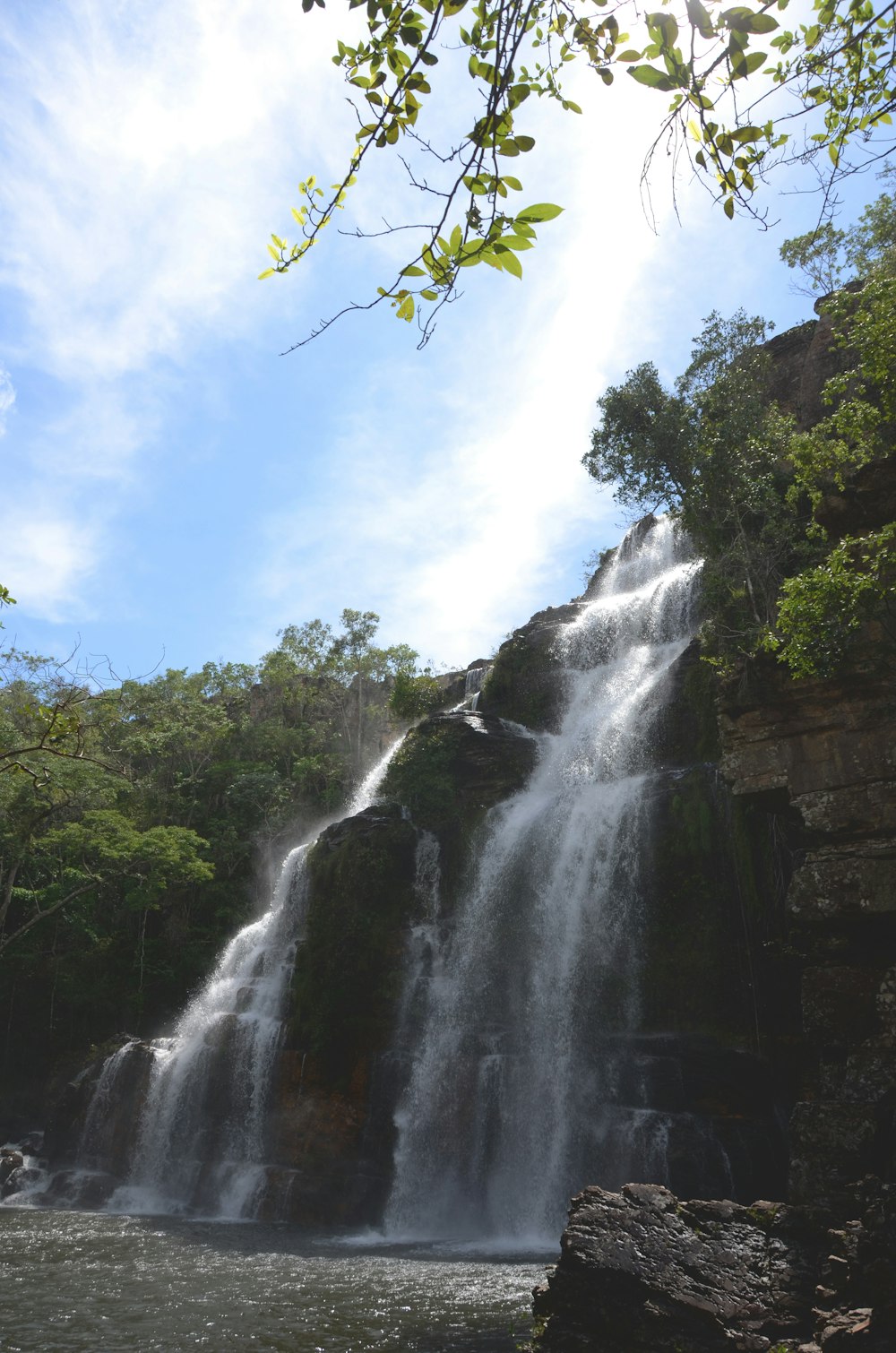 waterfalls under blue sky during daytime