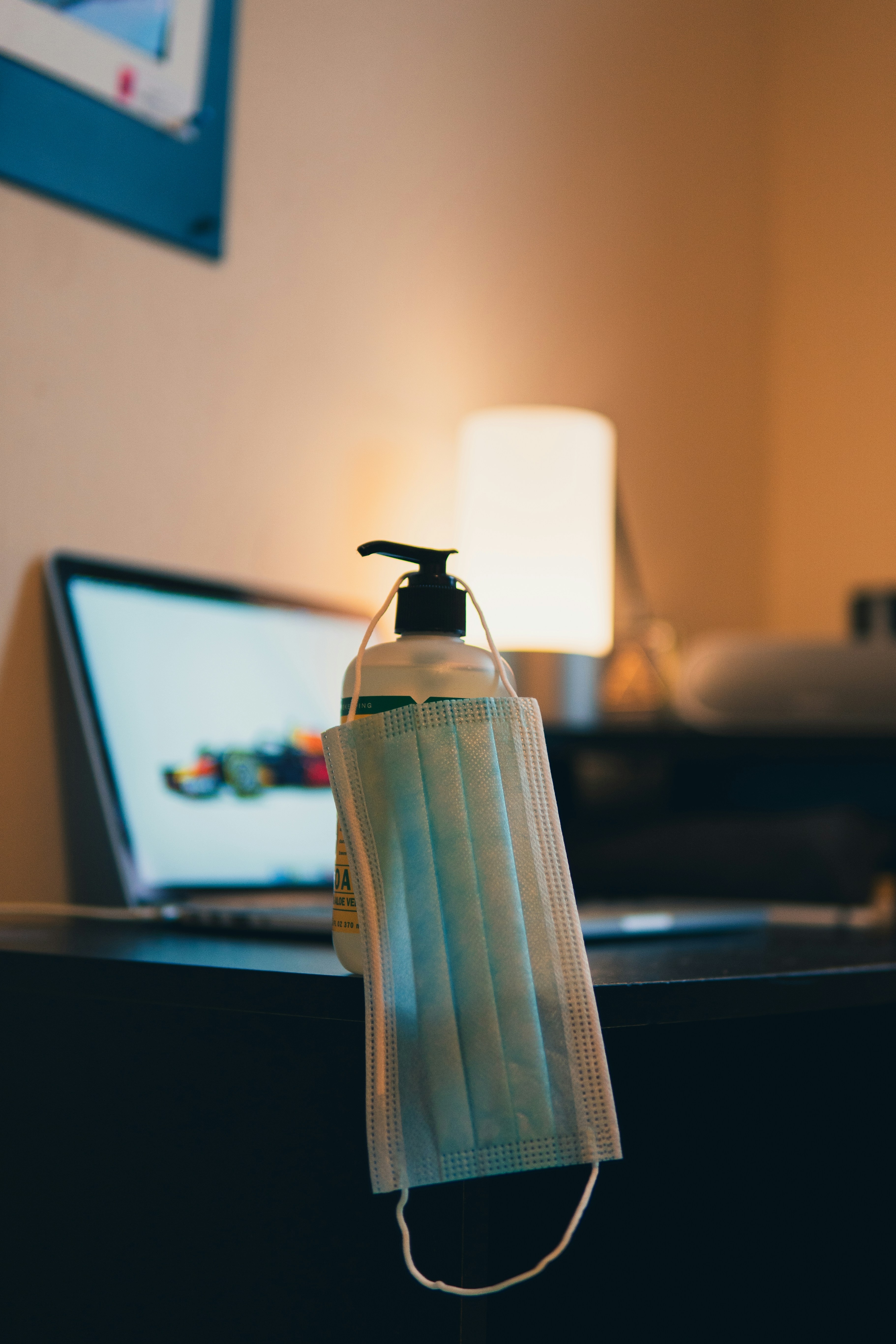 blue and white striped bottle