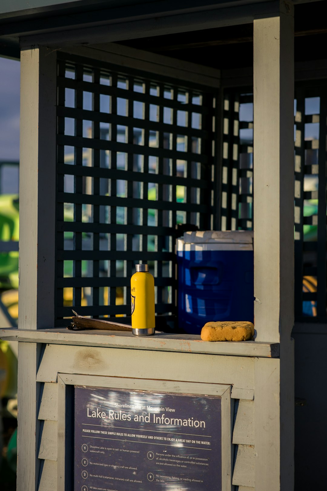 blue and yellow plastic containers on white wooden table