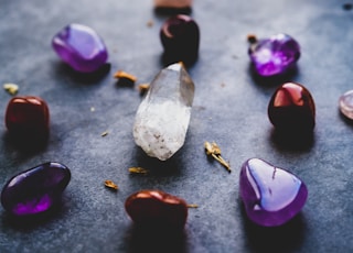 purple and white heart shaped stones