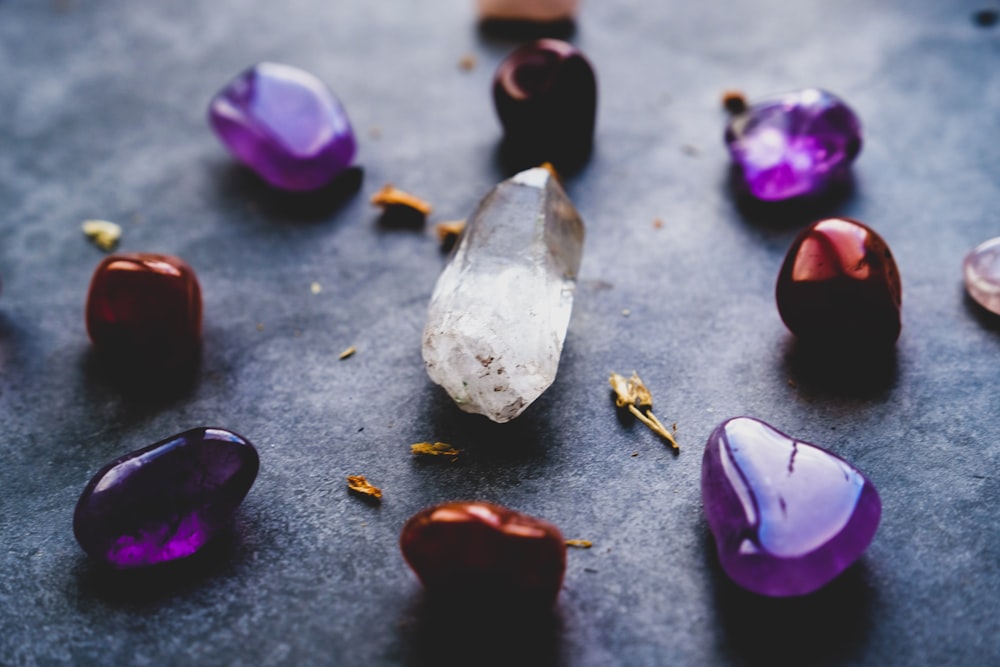 purple and white heart shaped stones