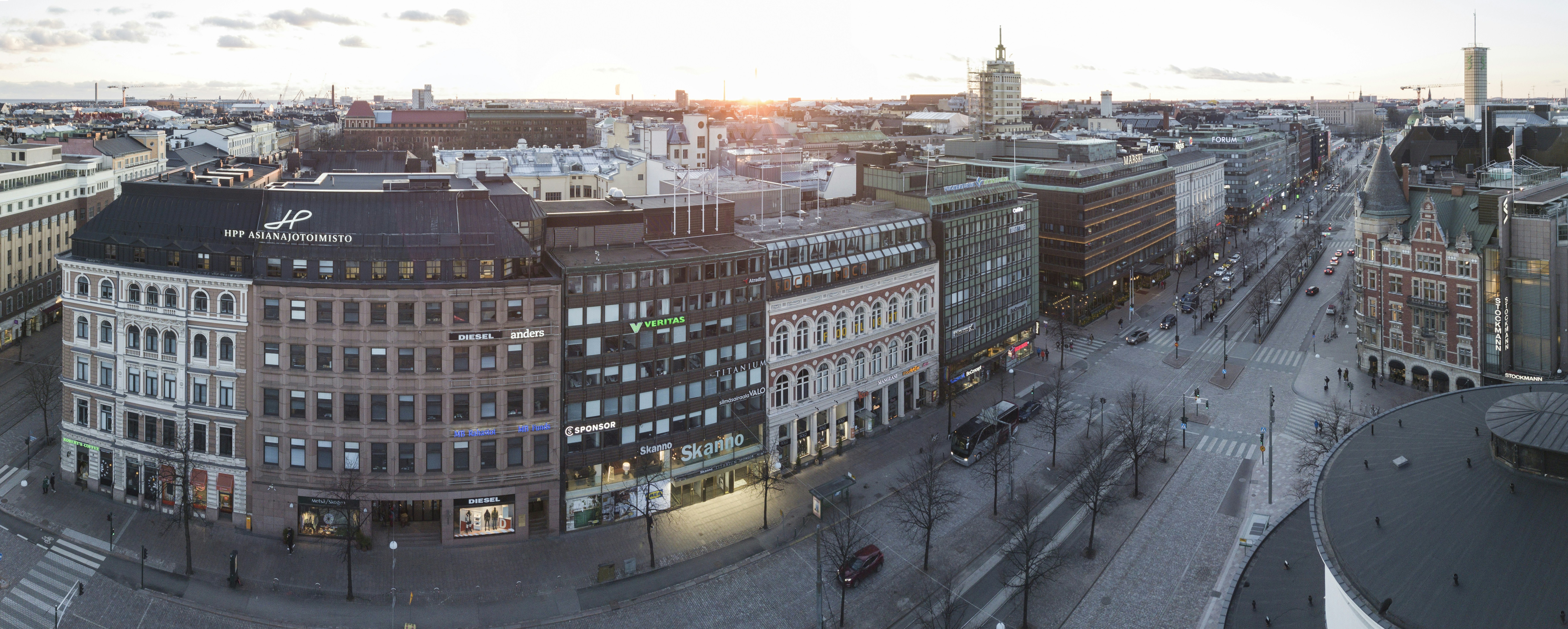 Panoramic view to downtown Helsinki, Finland. 