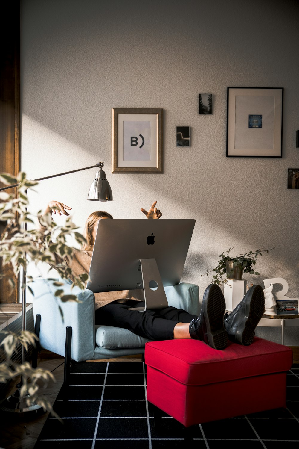 macbook pro on white couch