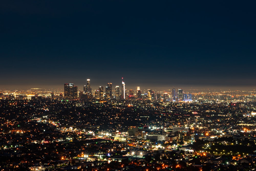 city skyline during night time