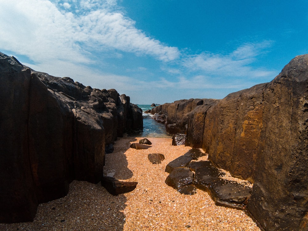 brown rock formation on sea shore during daytime