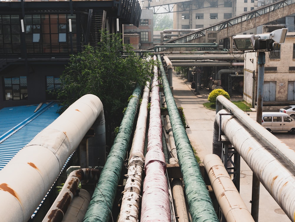 green and white metal pipe