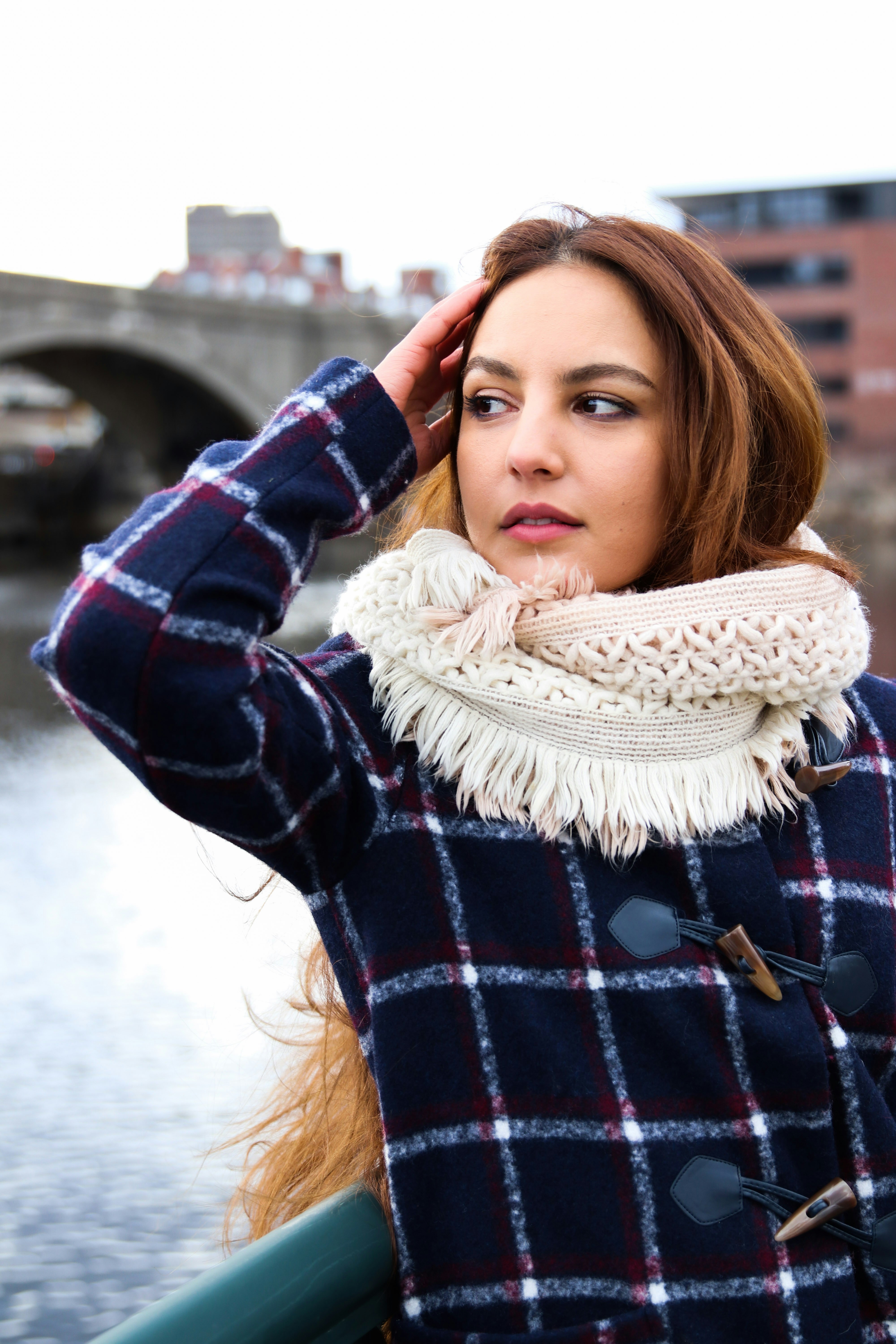 Woman in red and black sweater