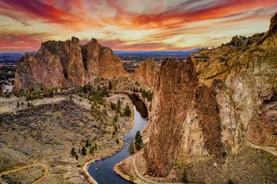 Smith Rock - From Drone over Bridge, United States