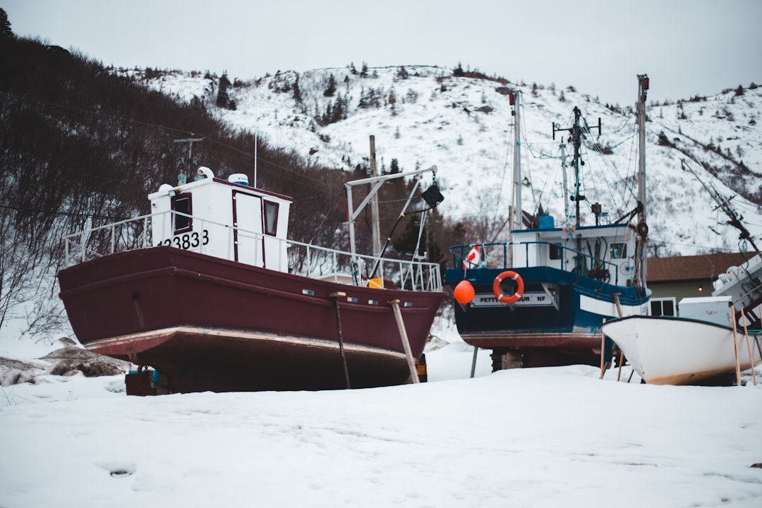 brown boat on snow covered ground during daytime