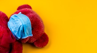red bear plush toy on yellow surface