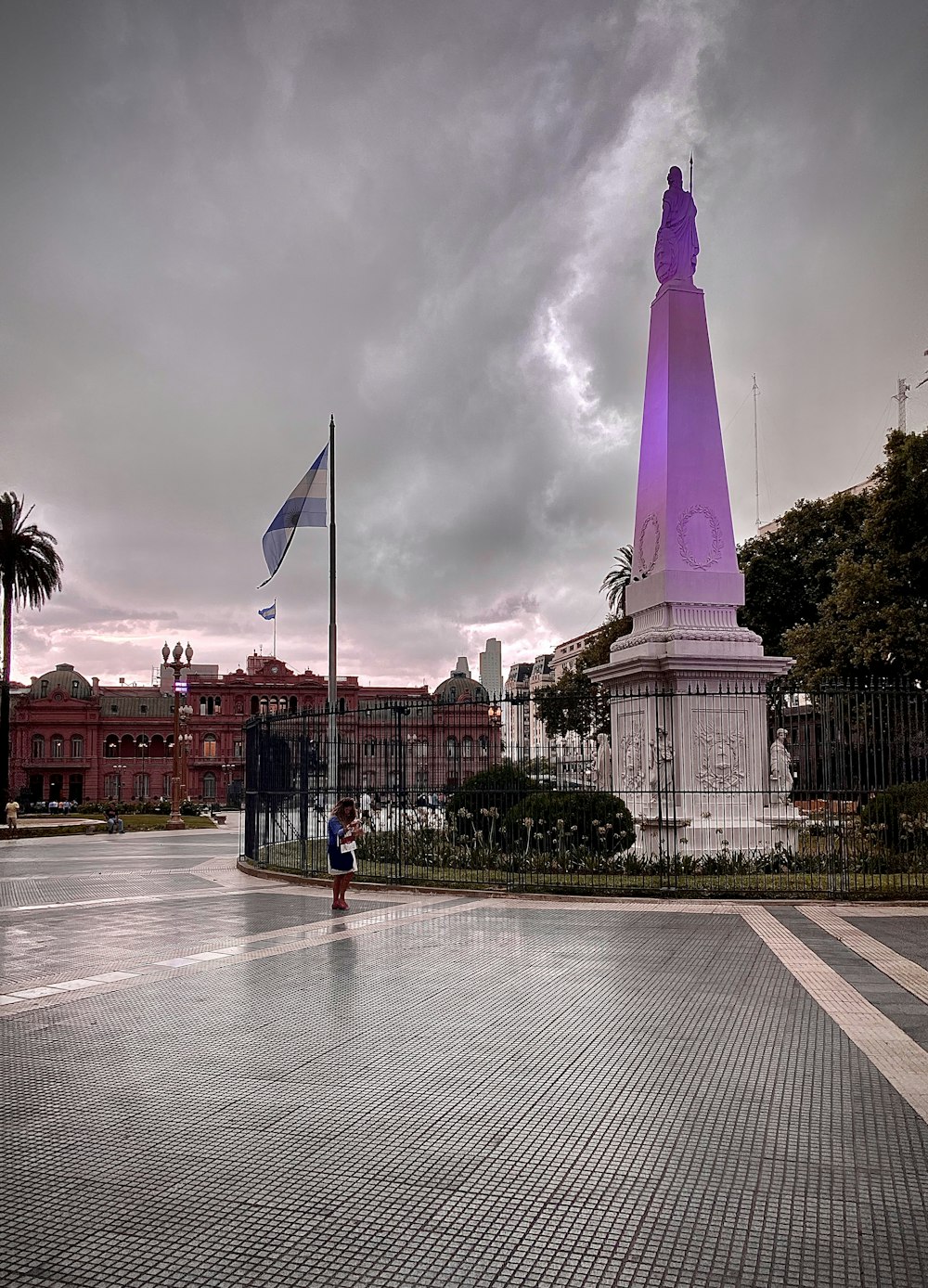 purple and white flag on pole near green trees during daytime