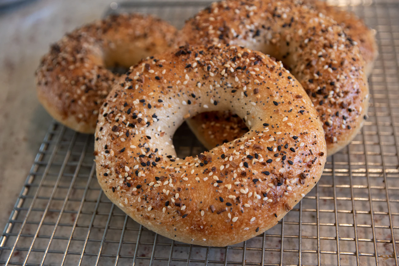 Freshly baked bagels ready for breakfast