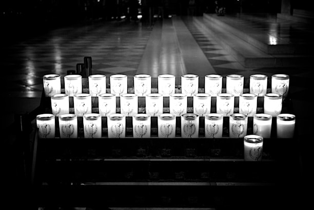 A serene image of a traditional spiritual setting with candles and mystical symbols.