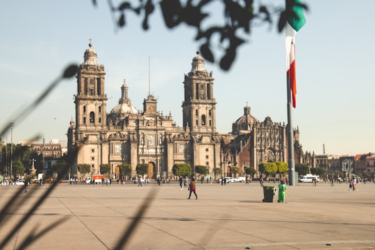 people walking on sidewalk near brown concrete building during daytime in Mexico City Metropolitan Cathedral Mexico