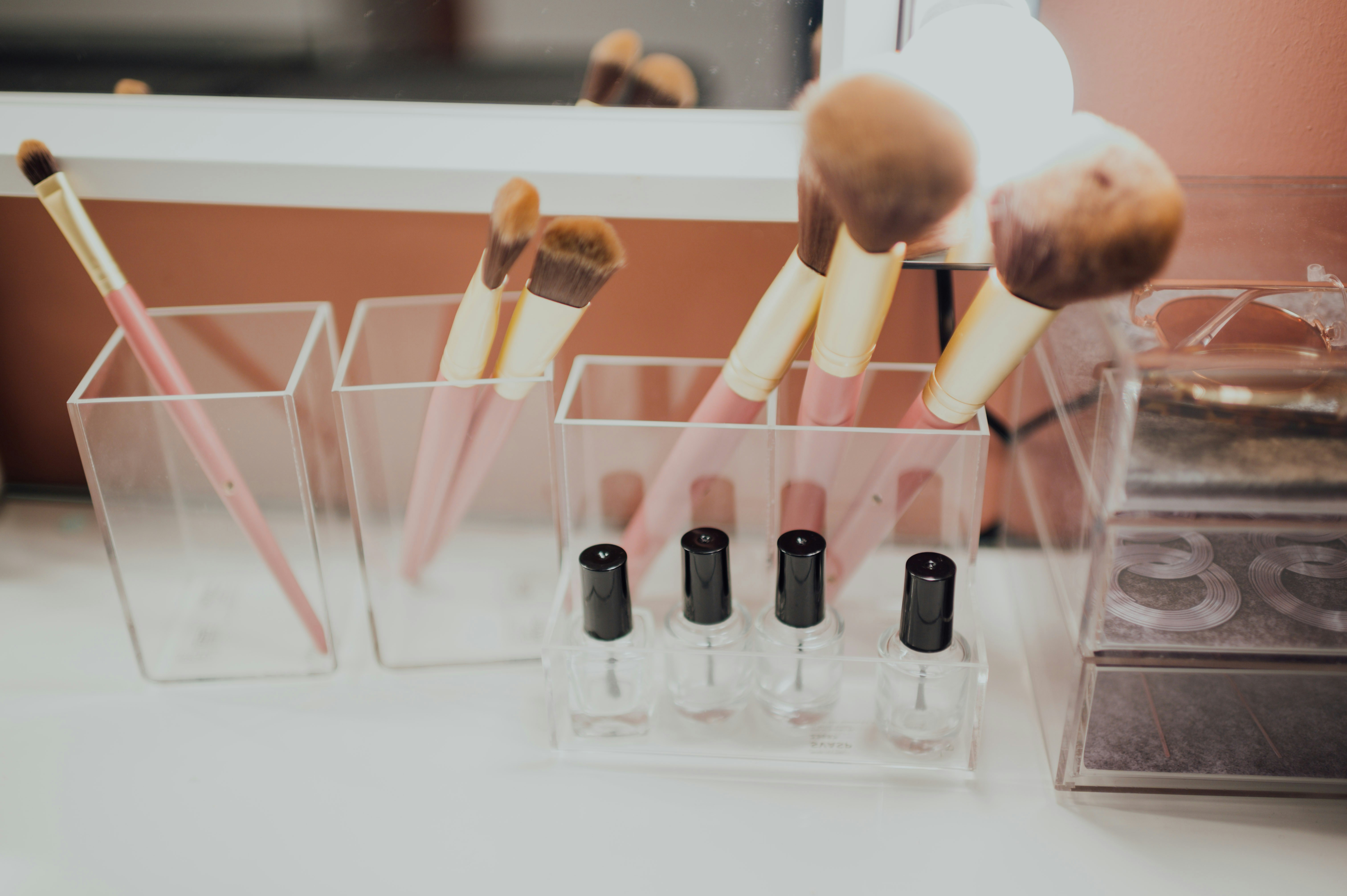 Cosmetics lab research - brown and white makeup brush set