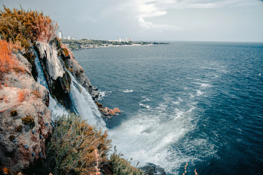 The Düden waterfall dropping into the sea at Antalya