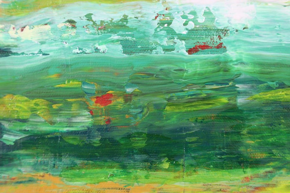 green and red abstract painting