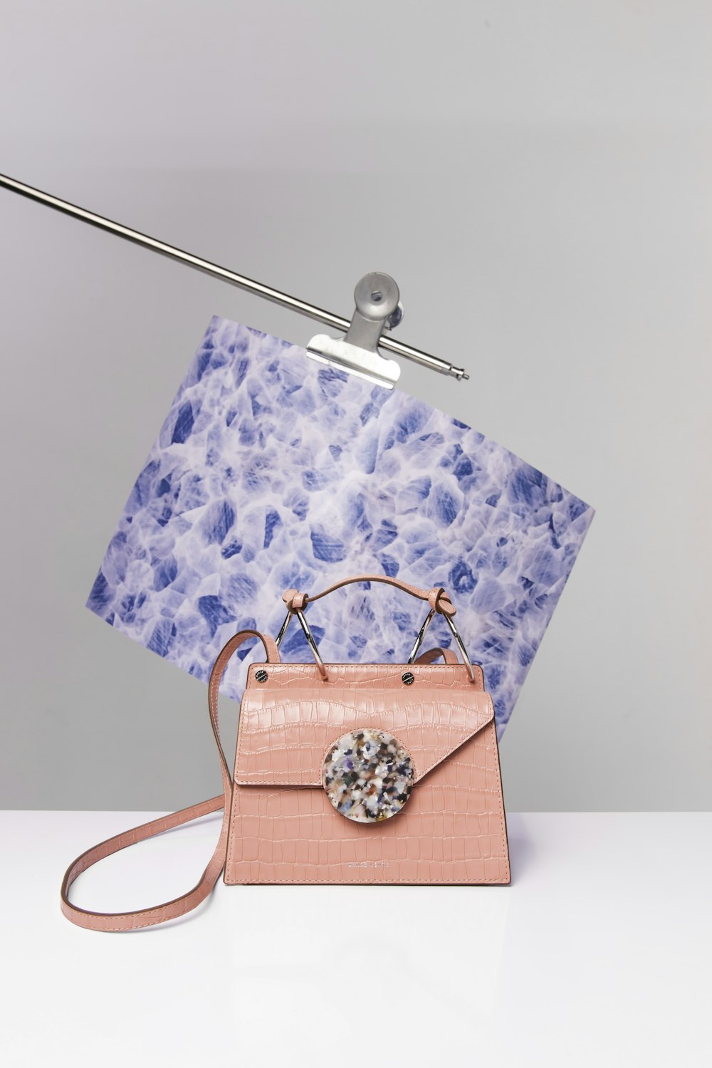 blue and white floral handbag