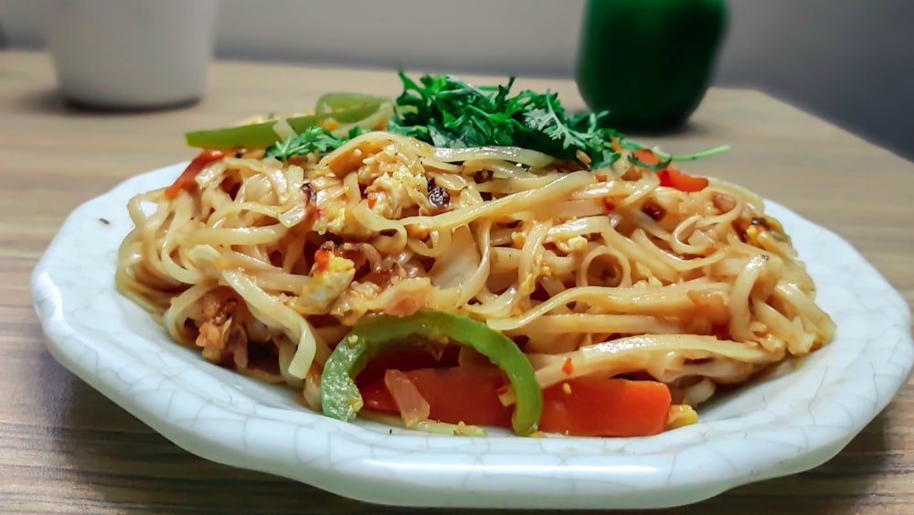 pasta dish on white ceramic plate