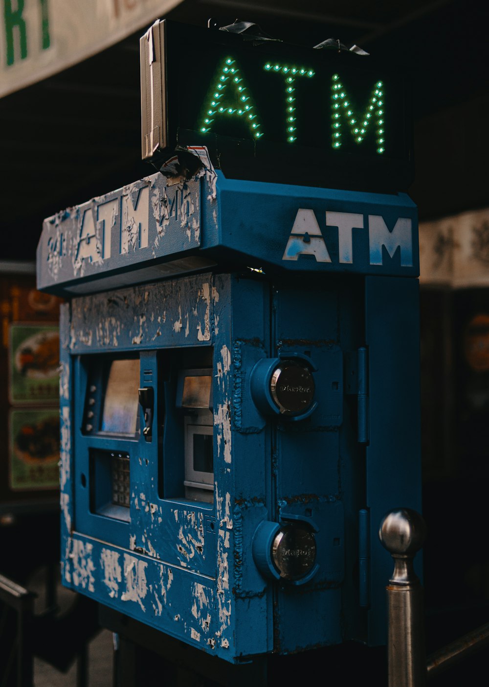 blue and green telephone booth