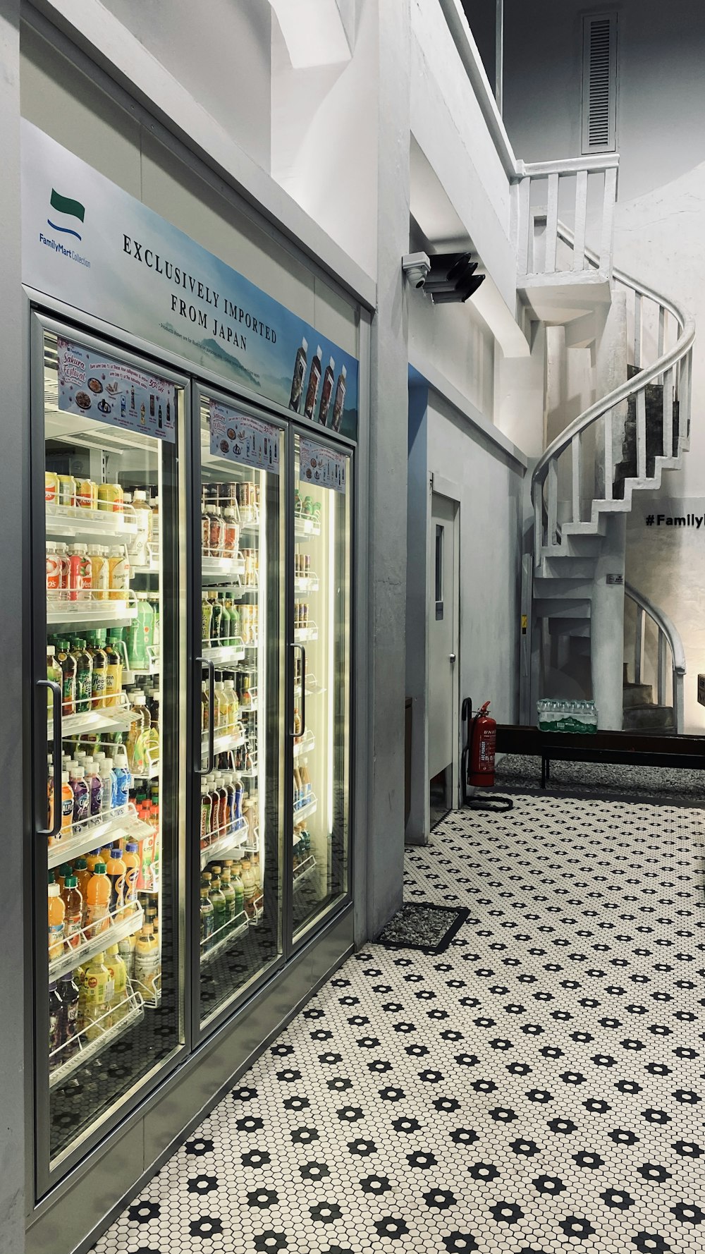 white and blue commercial refrigerator