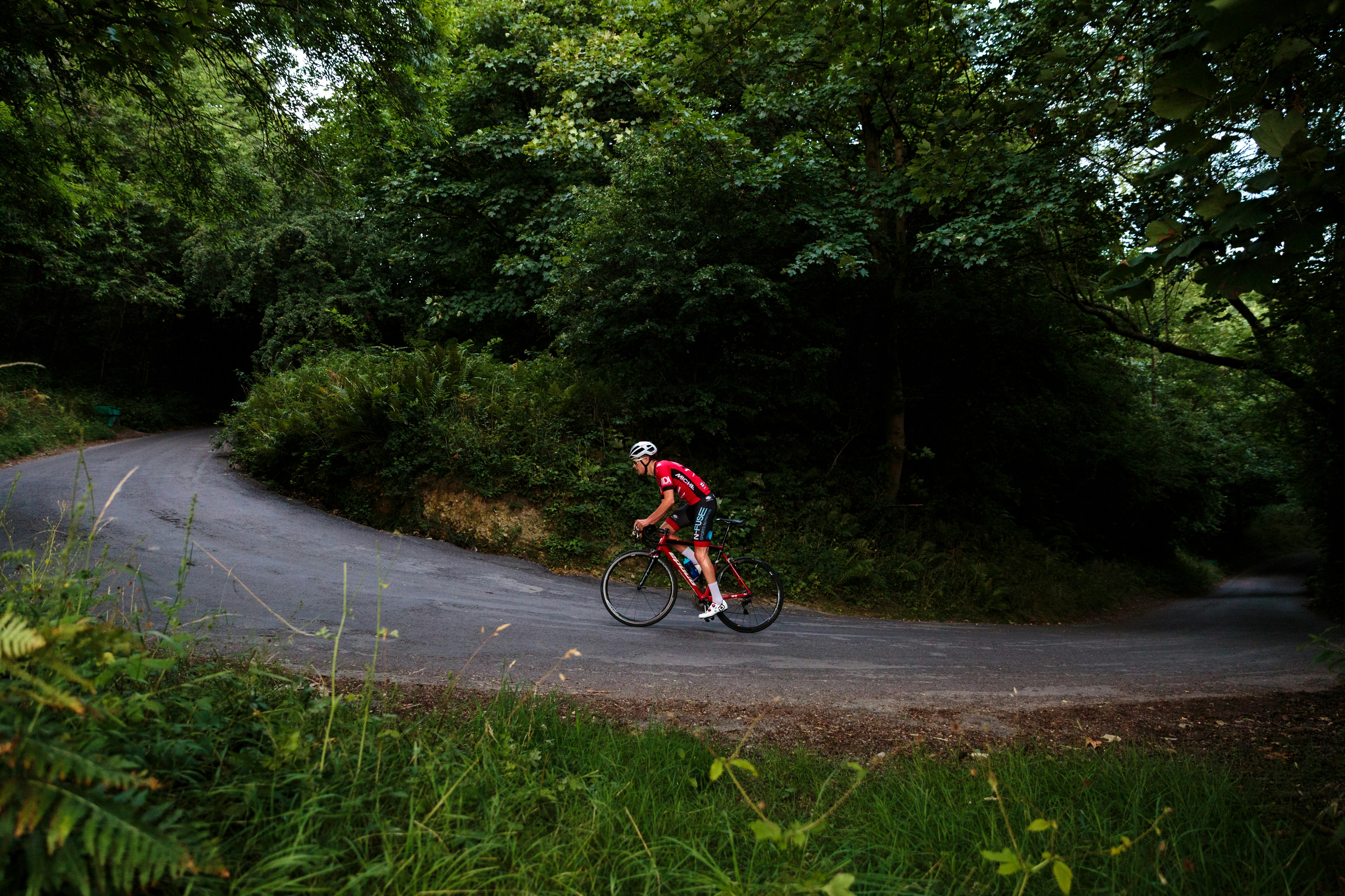 Cyclist climbing a hill