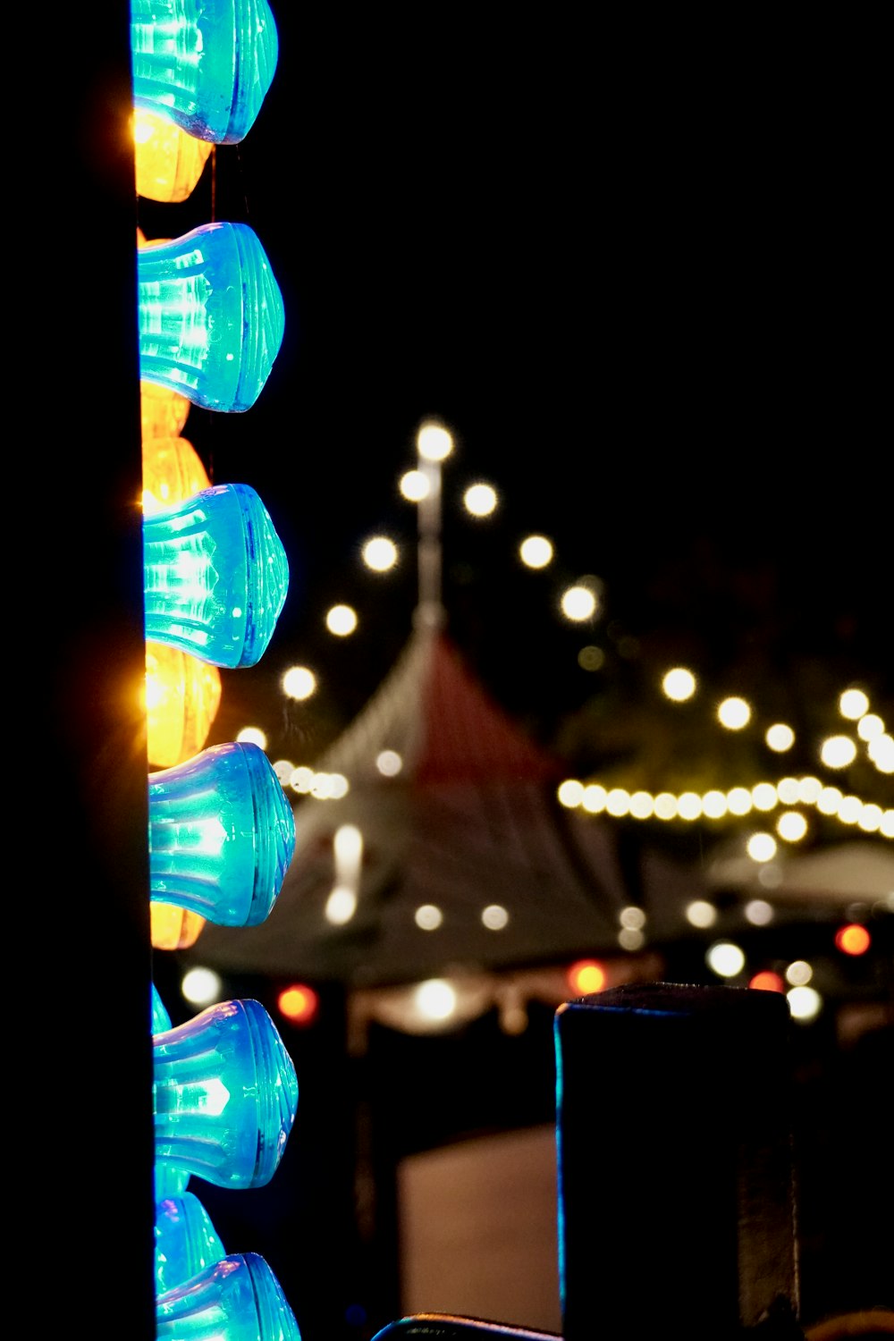 blue and red string lights