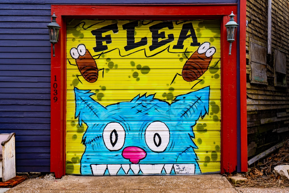 red blue and yellow wooden door