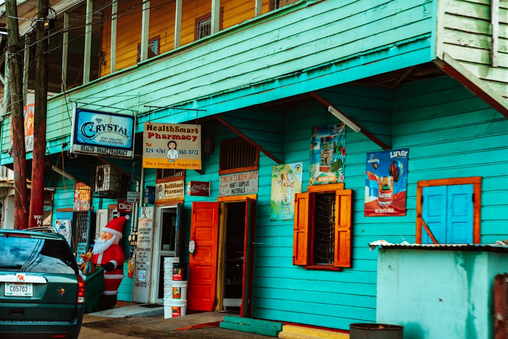 red and white store front