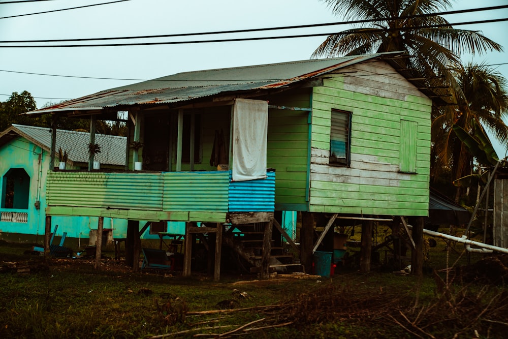 blue and white wooden house