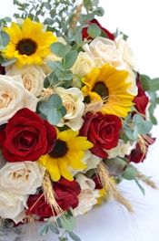 red white and yellow rose bouquet