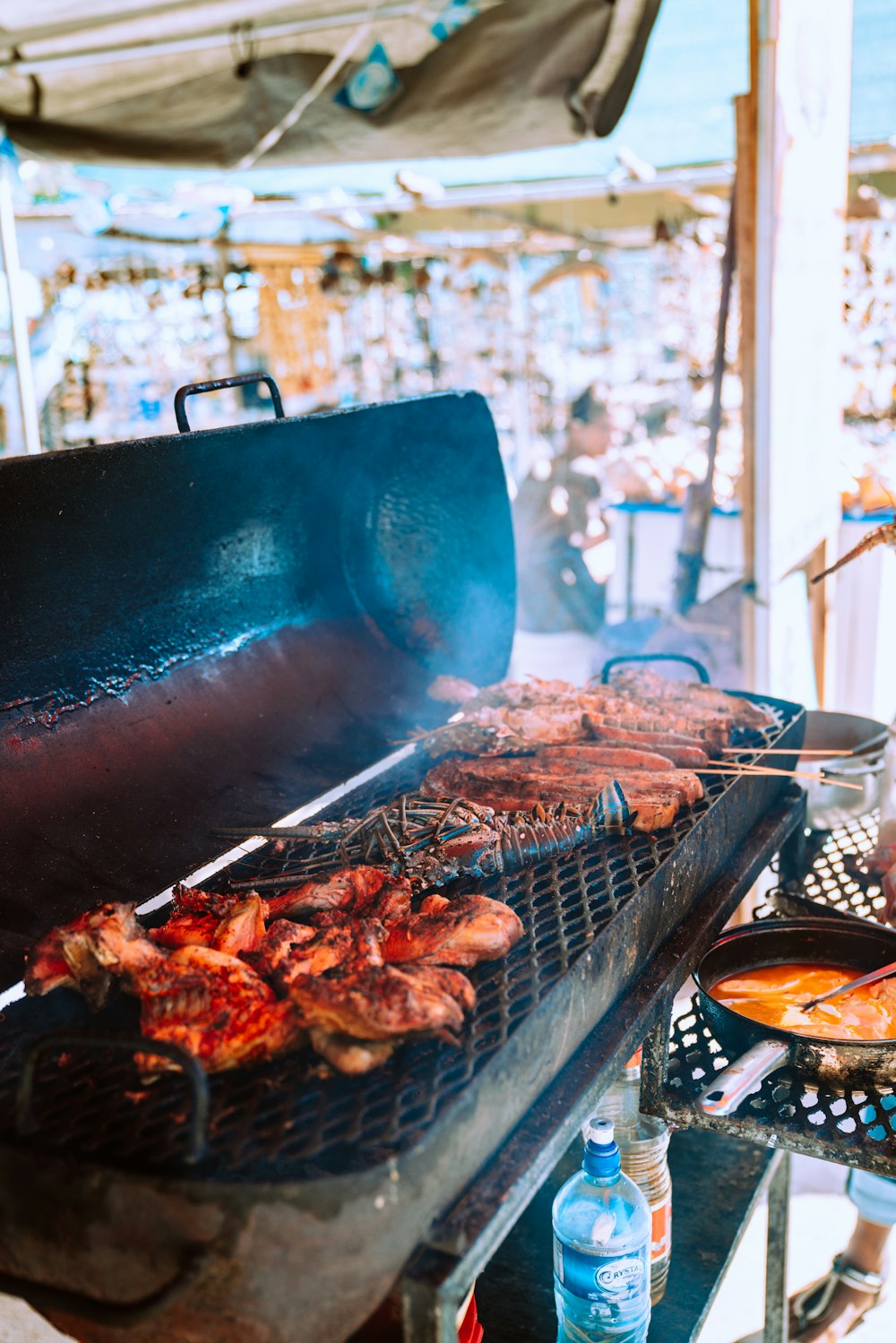 grilled meat on black charcoal grill