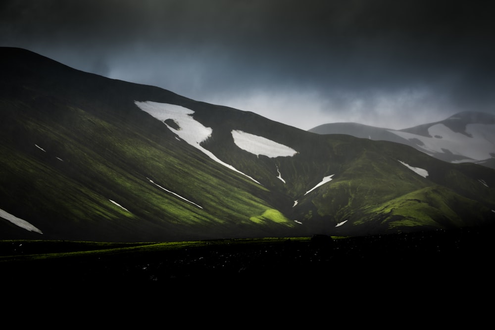 green grass field near snow covered mountain during daytime