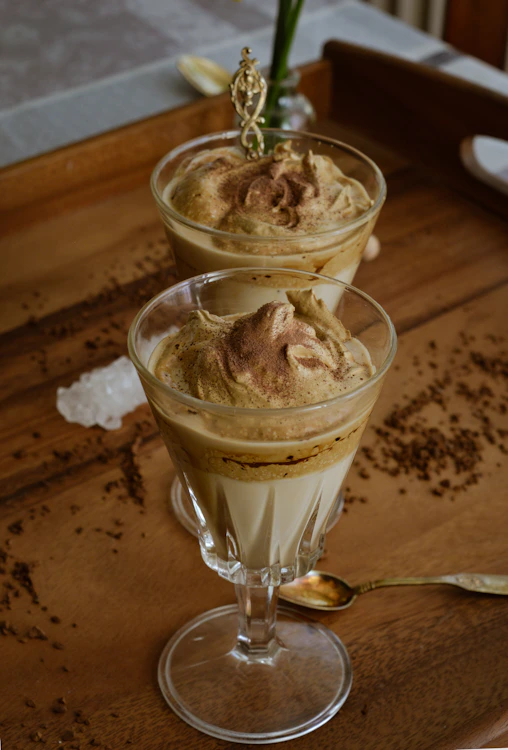 clear drinking glass with ice cream