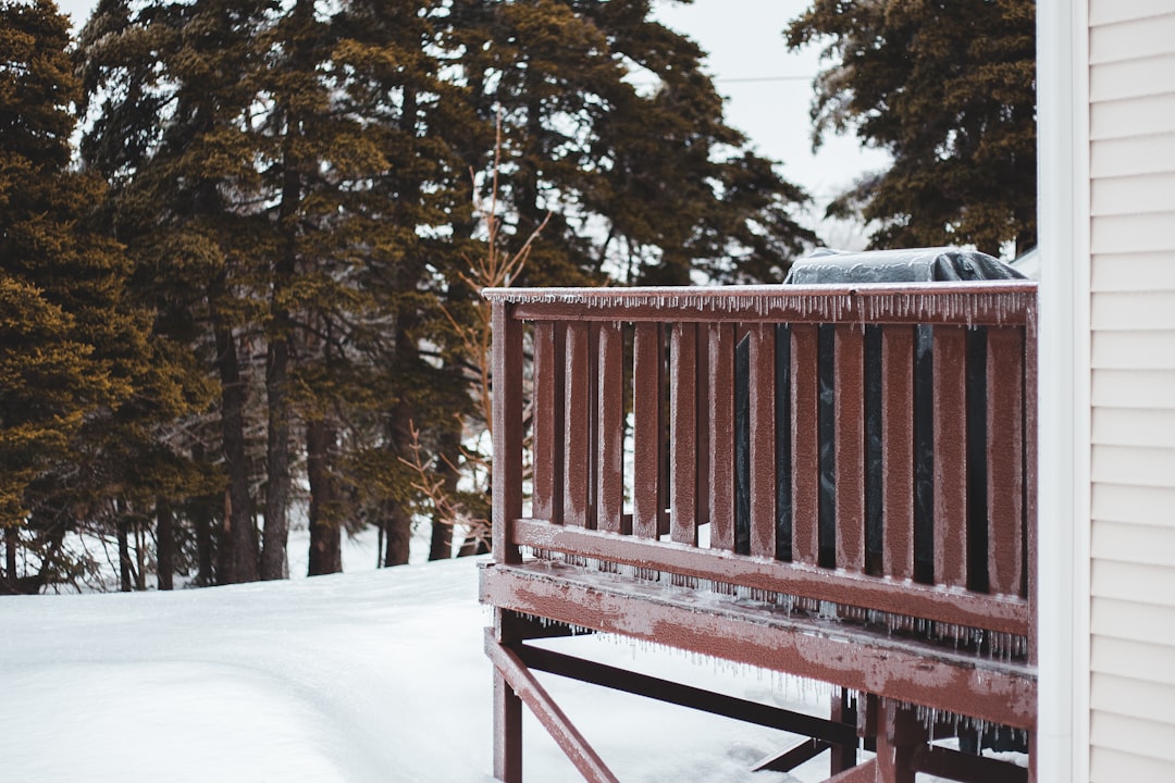 brown wooden bench on snow covered ground