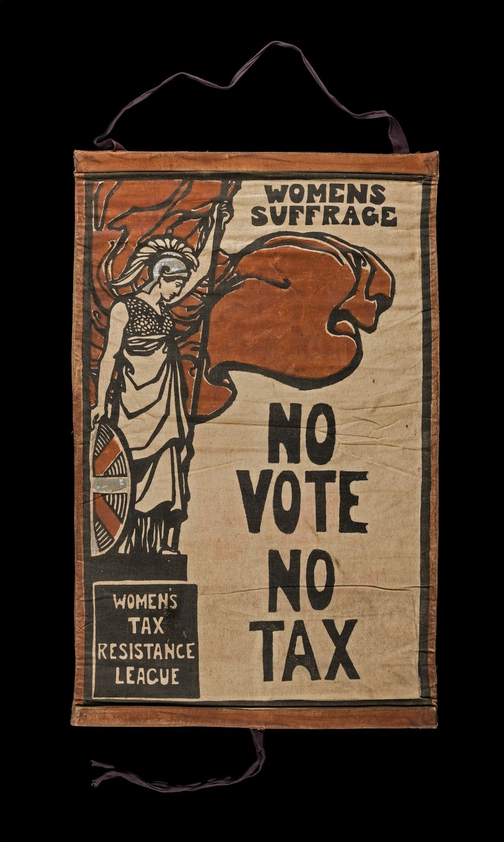 a woman's suffrage sign with a woman holding a flag