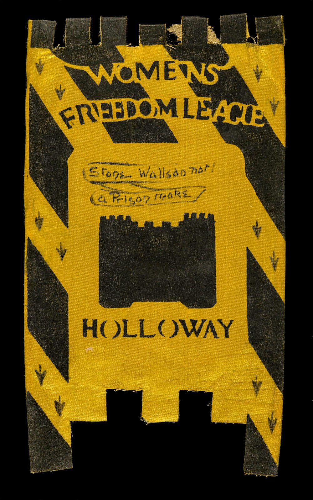 Un panneau jaune et noir qui dit Women’s Freedom League