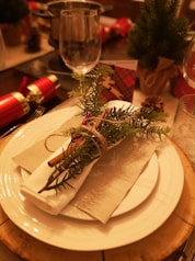 a place setting with napkins and napkins on a plate