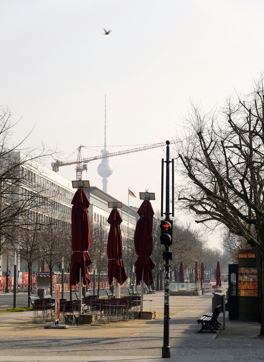 woman in red long sleeve dress standing on street light during daytime