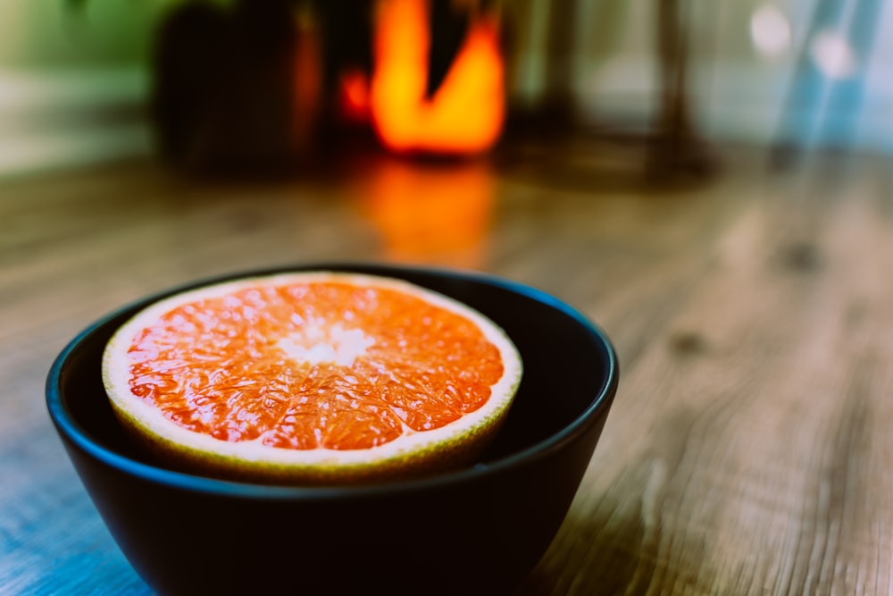 blue ceramic bowl with red soup