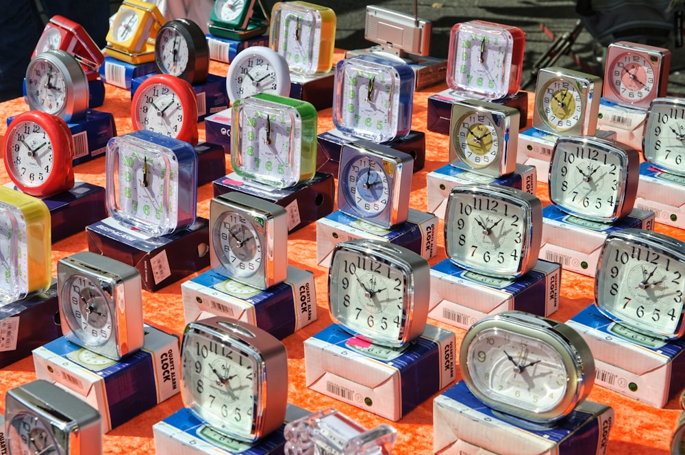 silver and white analog clock