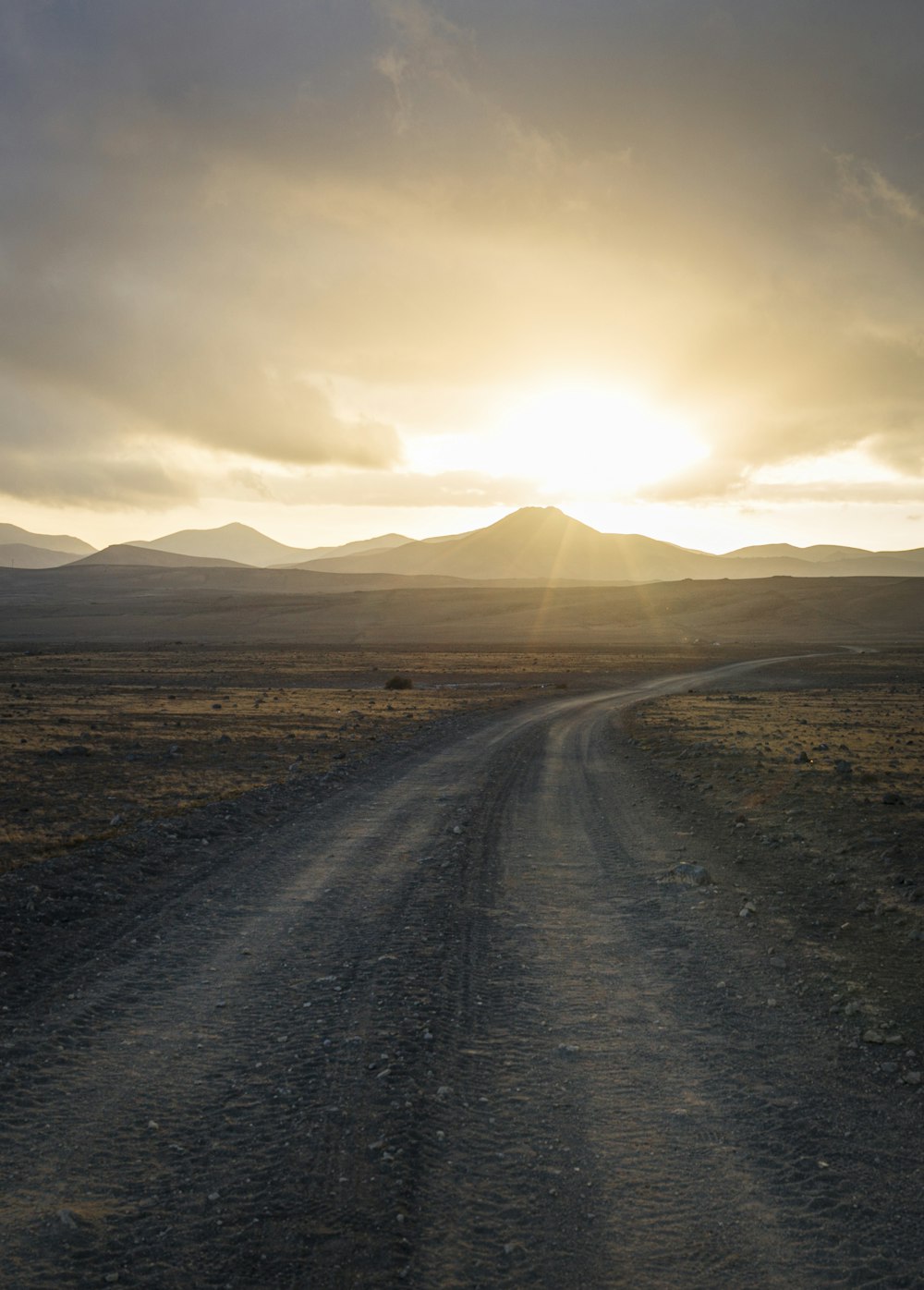 gray road in between brown grass field during daytime