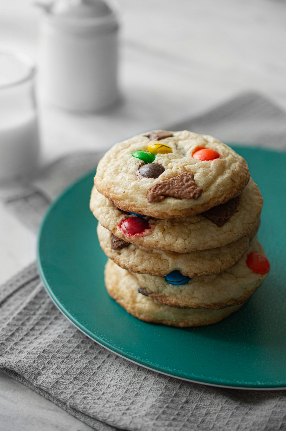 cookies on blue ceramic plate