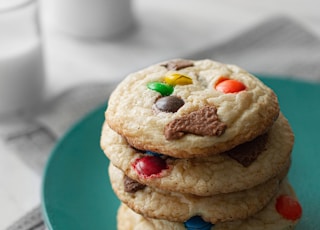 cookies on blue ceramic plate