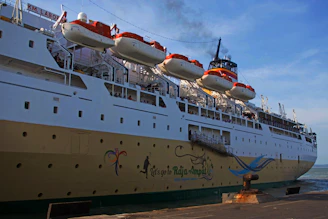 white and green ship on dock during daytime